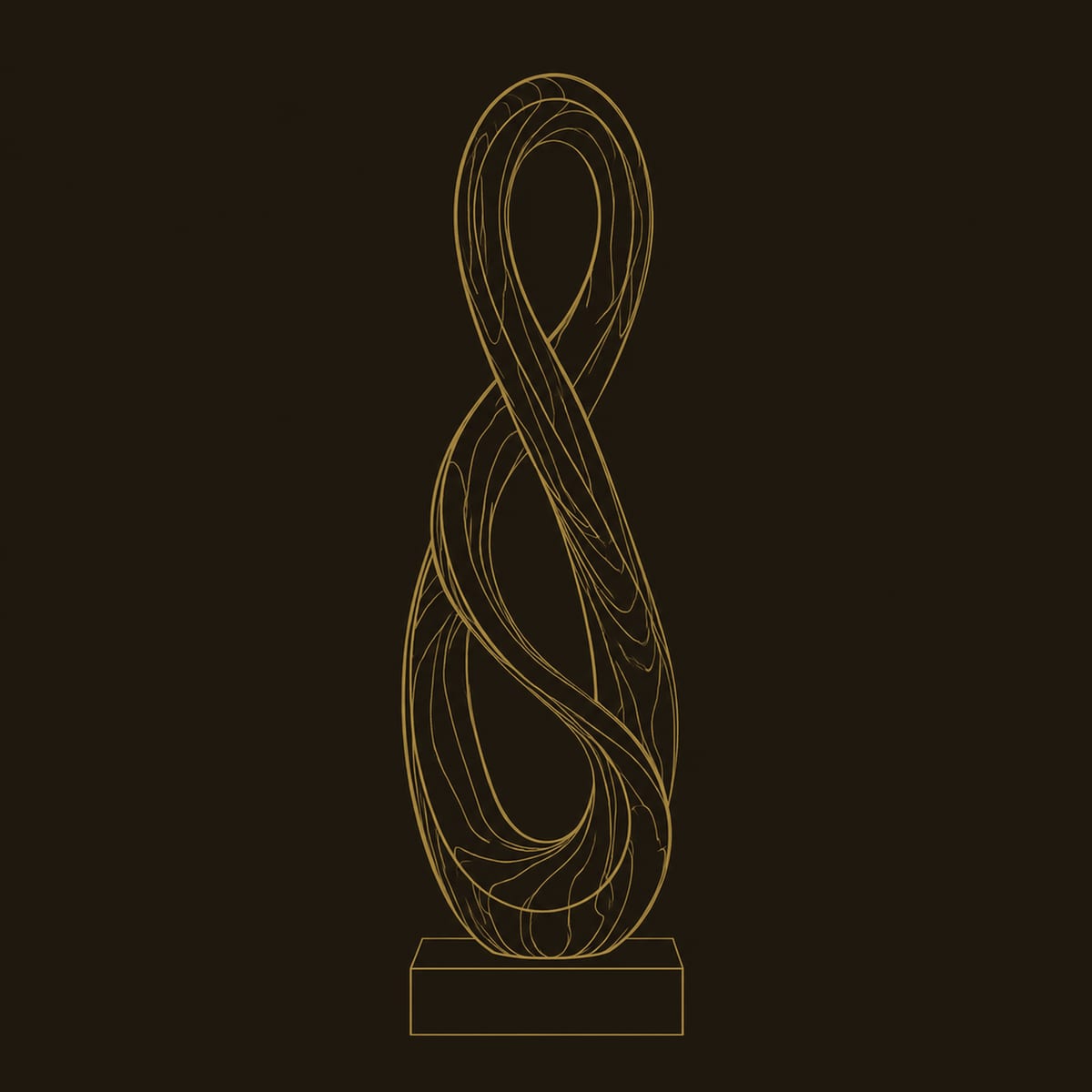 Twisted Figure Eight Sculpture With Open Loops And Block Base dimension diagram