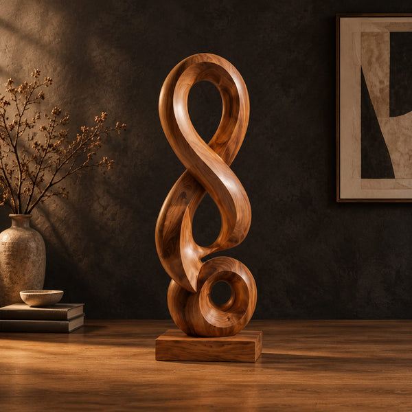 Twisted Figure Eight Wood Sculpture With Two Open Loops