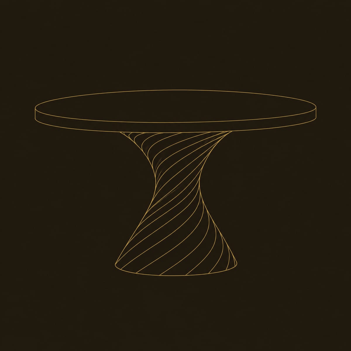 Twisted Spiral Pedestal Round Dining Table, Hourglass Form dimension diagram