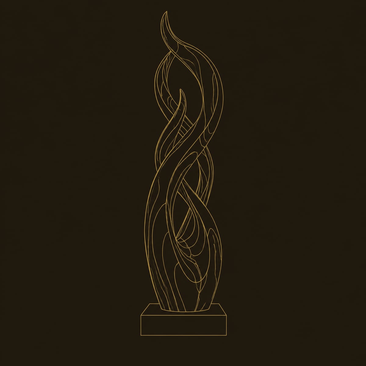Twisting Flame Sculpture With Braided Open Loops On Square Base dimension diagram