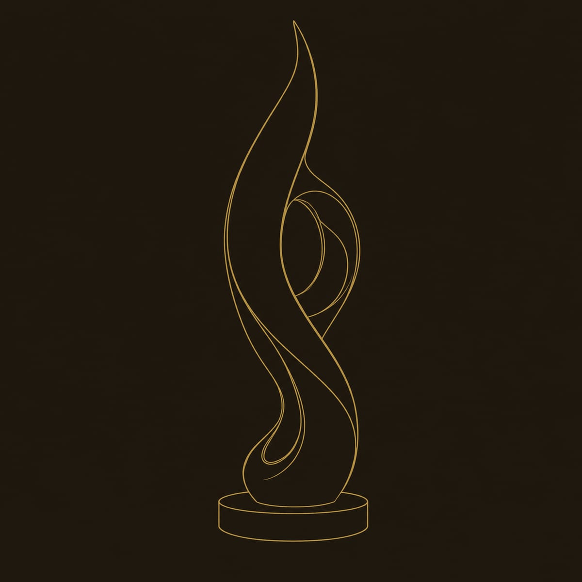 Twisting Ribbon Flame Sculpture With Open Loop And Disc Base dimension diagram