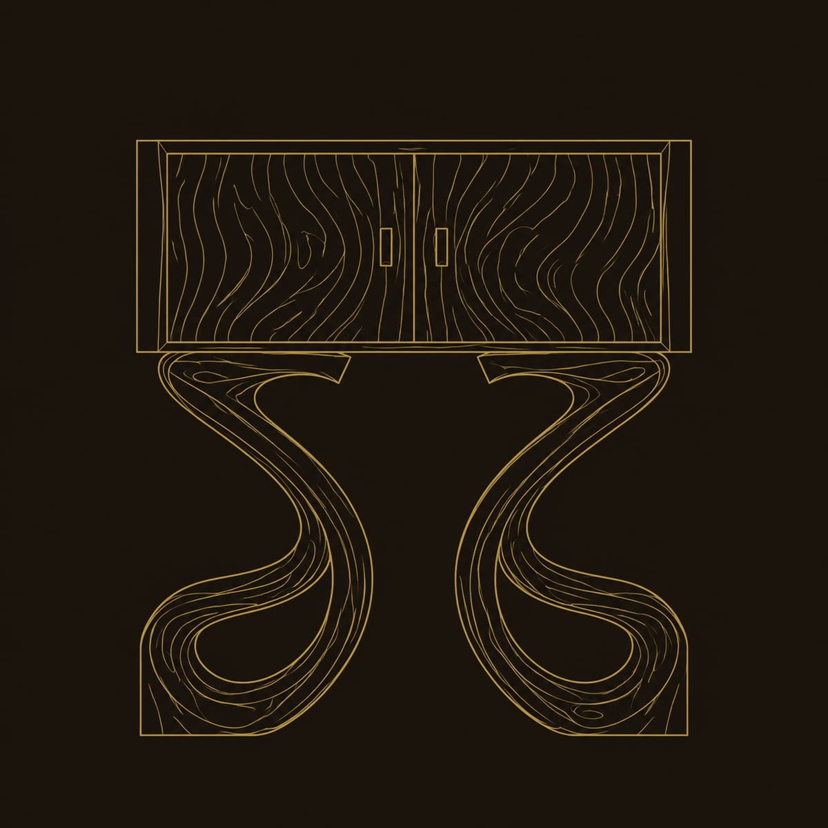 Two Door Console Table On Looping S Shaped Legs dimension diagram