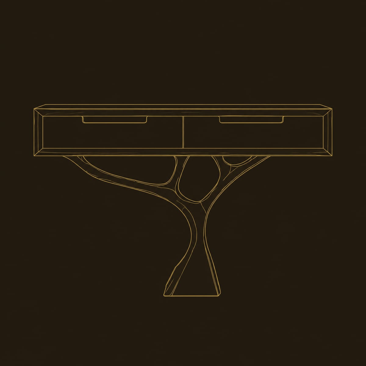 Two Drawer Console Table On A Branching Tree Pedestal dimension diagram
