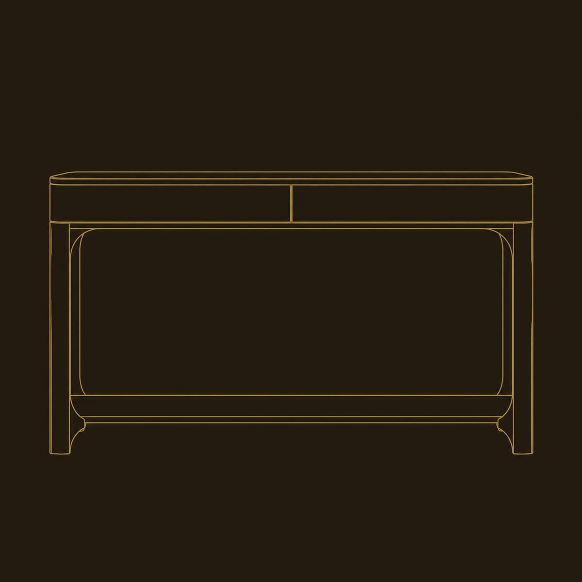 Two Panel Console Table With Open Lower Shelf dimension diagram
