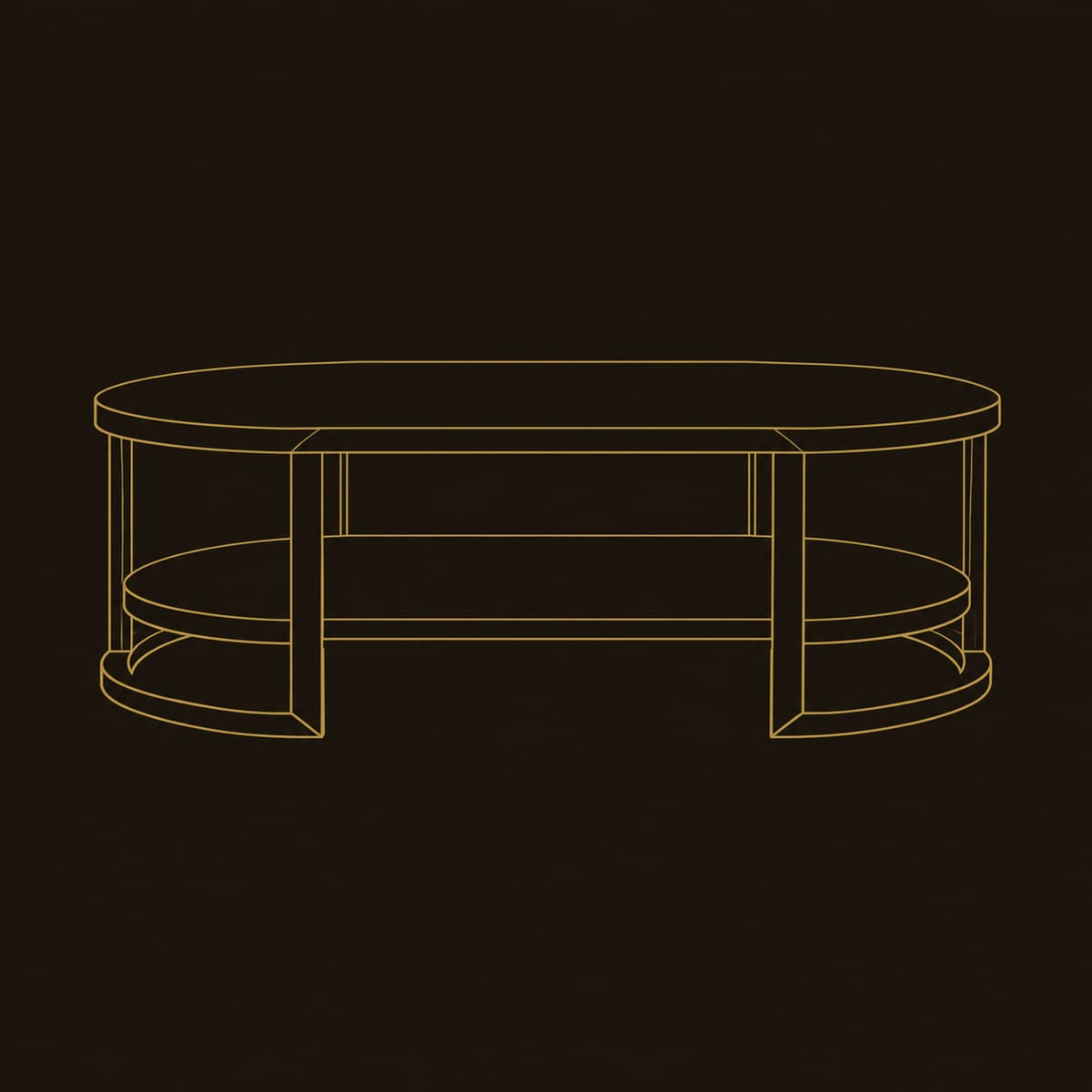 Two Tier Oval Coffee Table With Slim Legs And Ring Supports dimension diagram