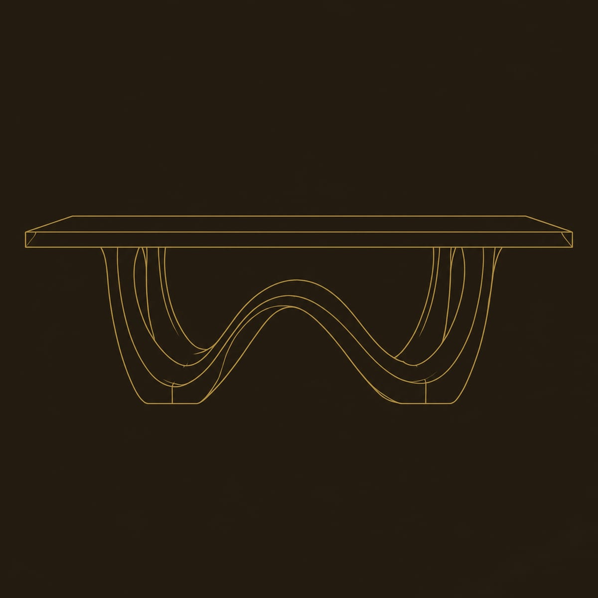 Wave Base Dining Table With Open Arch Ends And Slab Top dimension diagram