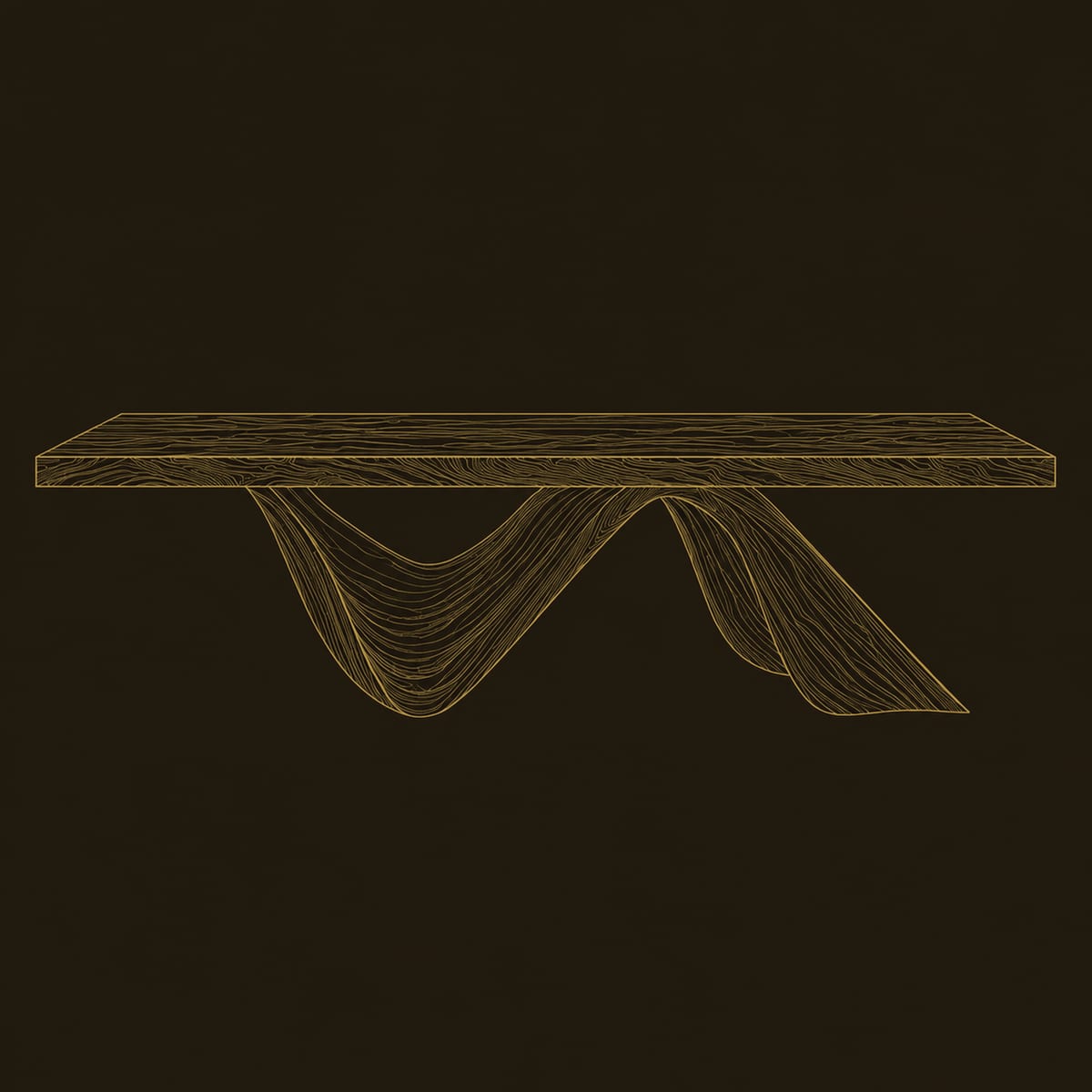 Wave Base Dining Table With Thick Slab Top And Ribbon Legs dimension diagram