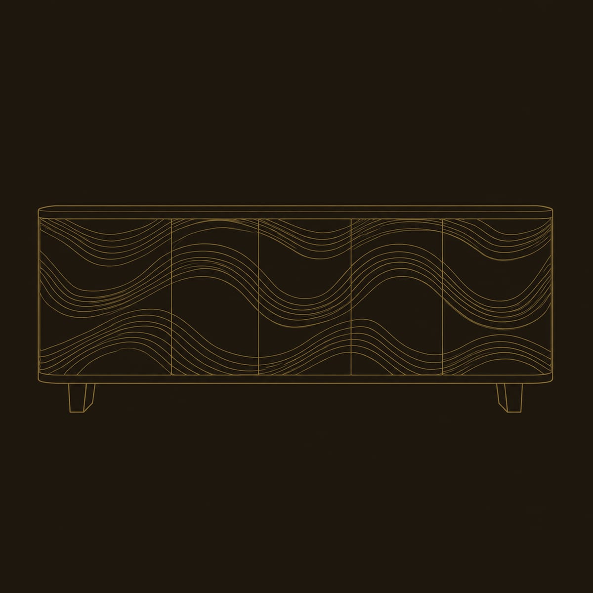Wave Carved Door Sideboard With Soft Edges And Short Feet dimension diagram