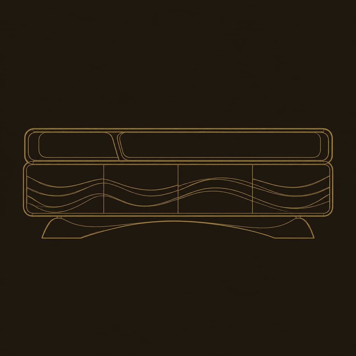 Wave Carved TV Stand, Open Top Shelf, Sweeping Arched Base dimension diagram