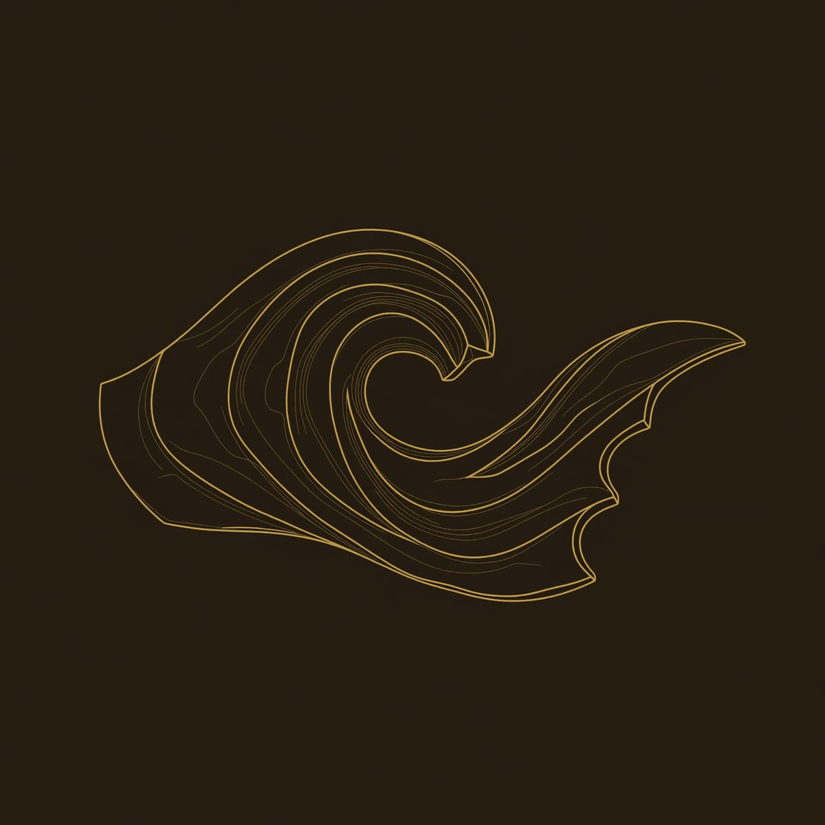 Wave Crest Wall Art with a Tapering Tail, in Solid Wood dimension diagram