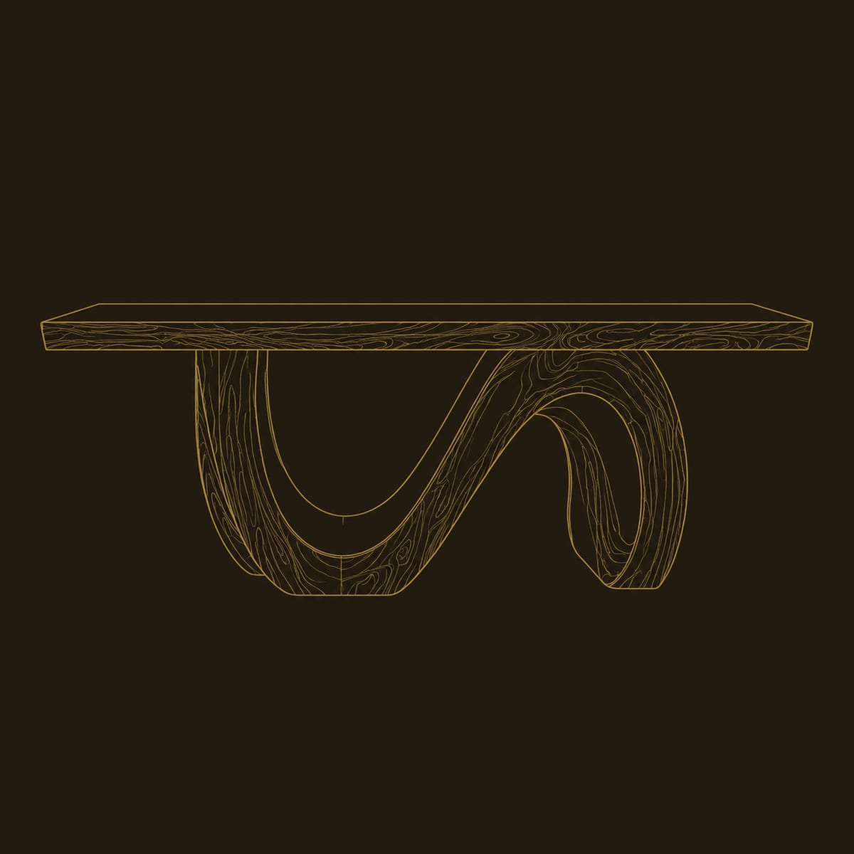 Wave Loop Base Dining Table With Live Edge Top dimension diagram
