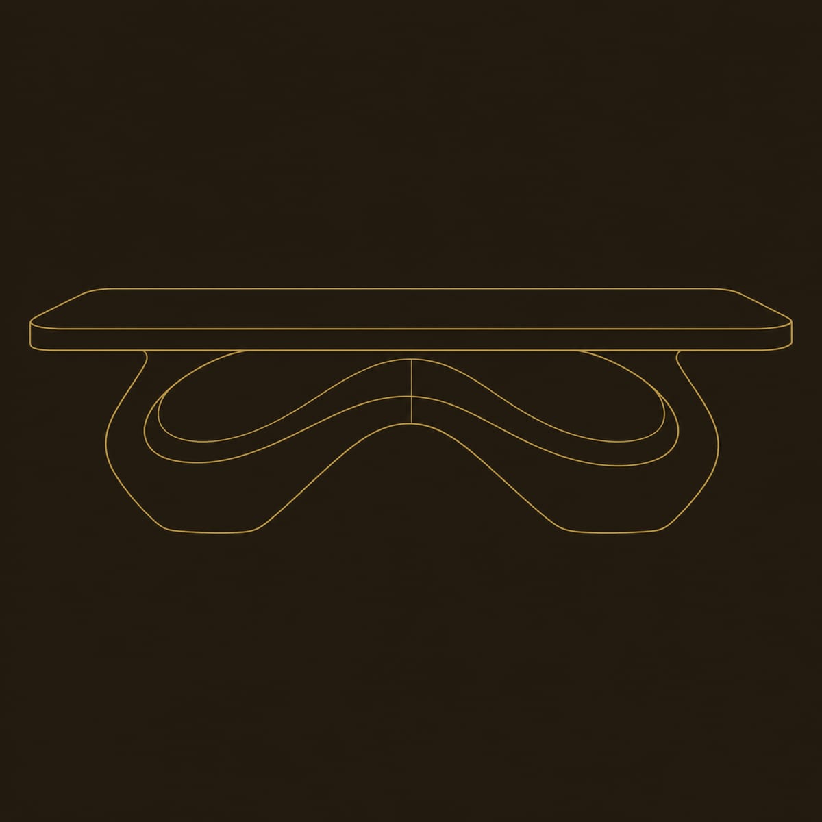 Wave Loop Coffee Table With Sculpted Open Base dimension diagram