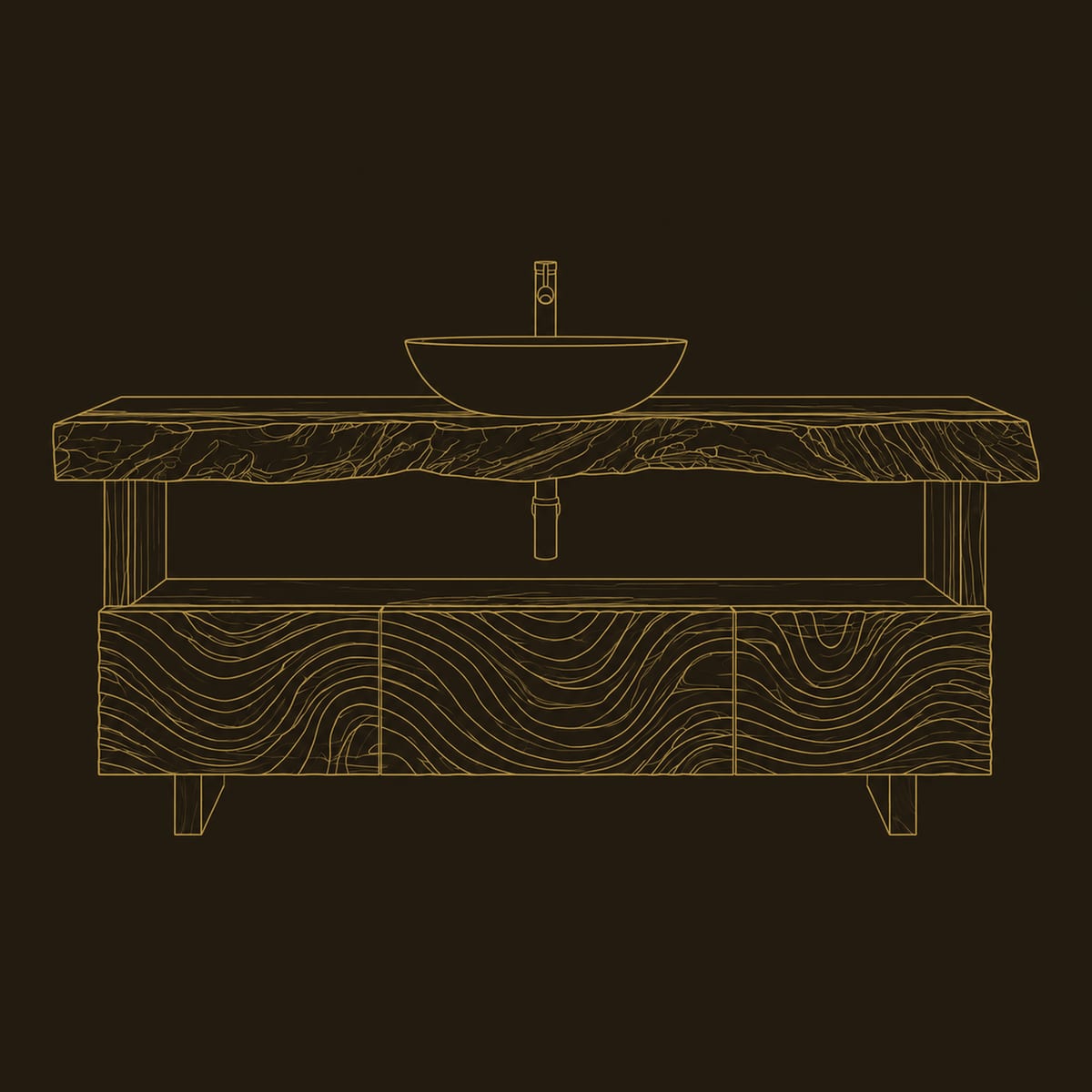 Wave Panel Bathroom Vanity With Live Edge Top dimension diagram