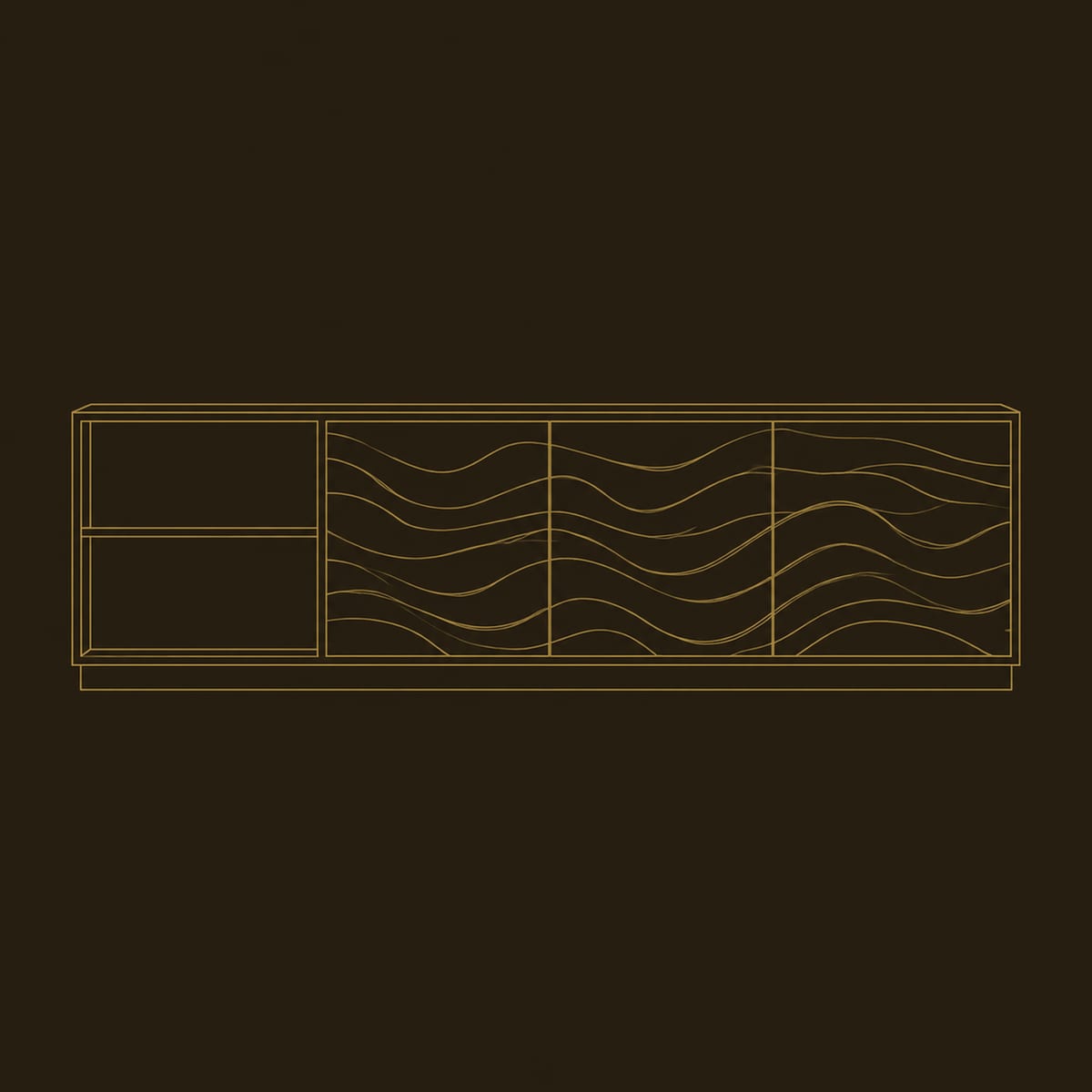 Wave Relief Sideboard With Black Frame, Open Shelves dimension diagram