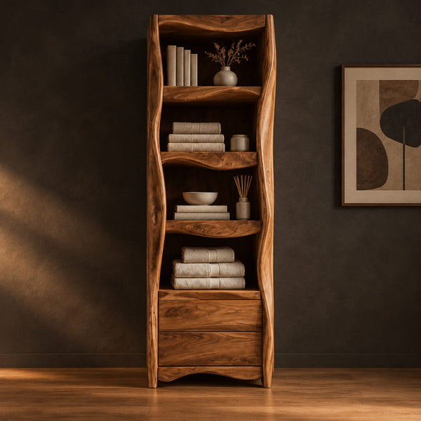 Wavy Bathroom Cabinet With Open Shelves And Two Drawers