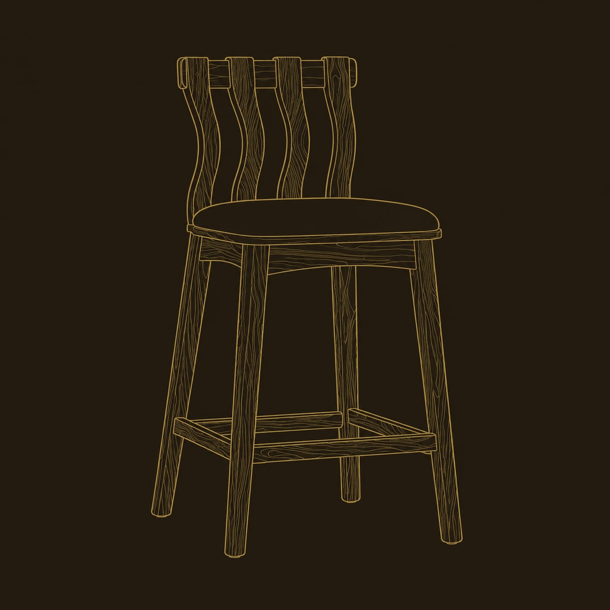 Wavy Slat Back Bar Stool With Padded Seat And Footrest dimension diagram