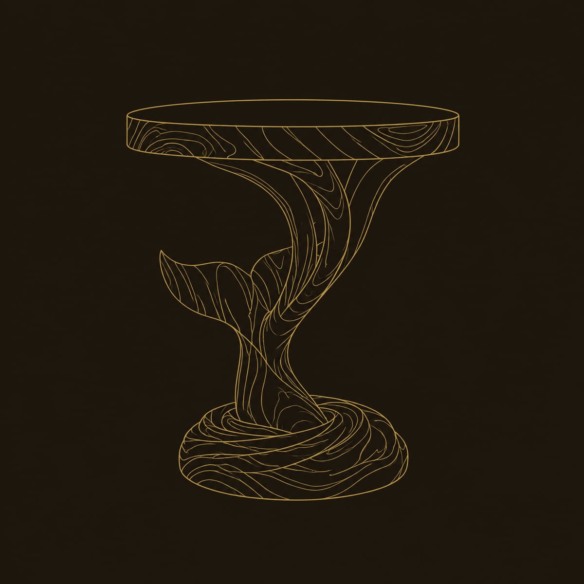 Whale Tail Sculpted Side Table With Round Top And Coiled Base dimension diagram