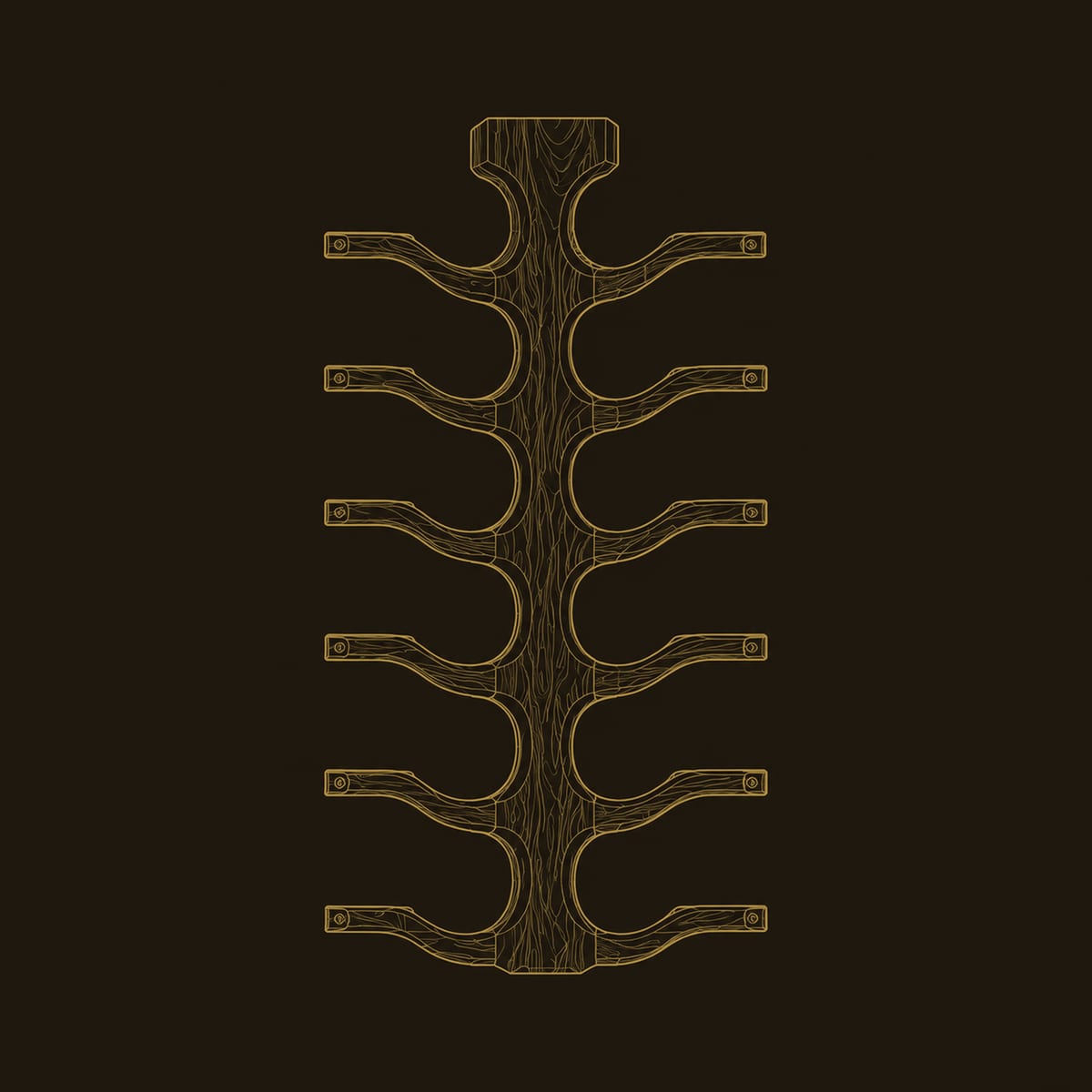 Wine Rack With A Central Trunk And Six Pairs Of Branching Arms dimension diagram