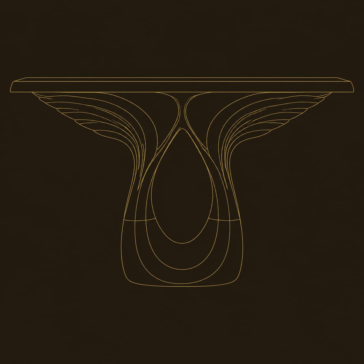 Winged Console Table With Open Teardrop Base dimension diagram