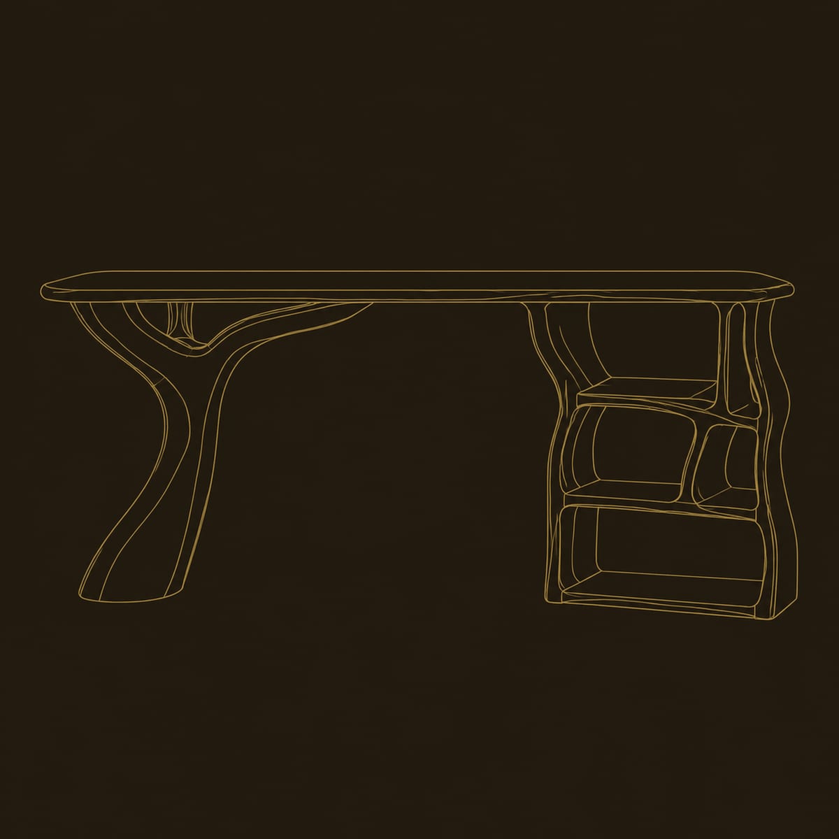 Writing Desk With A Branch Shaped Leg And Open Shelf Pedestal dimension diagram