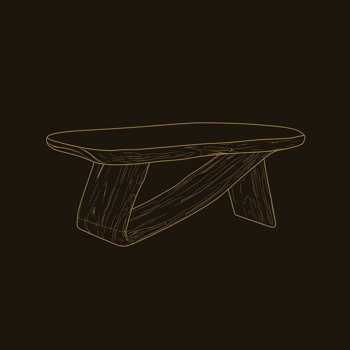 Z Leg Live Edge Coffee Table Carved in Solid Wood dimension diagram