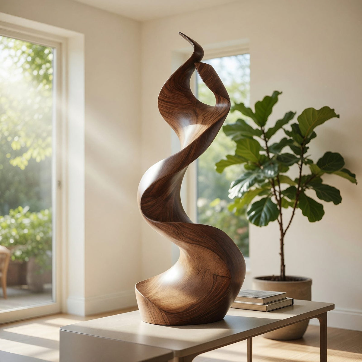 Abstract Wood Sculpture Forms: Spiral, Landscape, and Solid Abstract