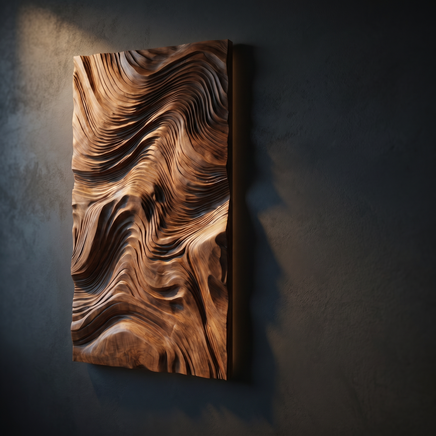 Carved Solid Wood Wave Wall Art Sculpture - Handcrafted Statement Art