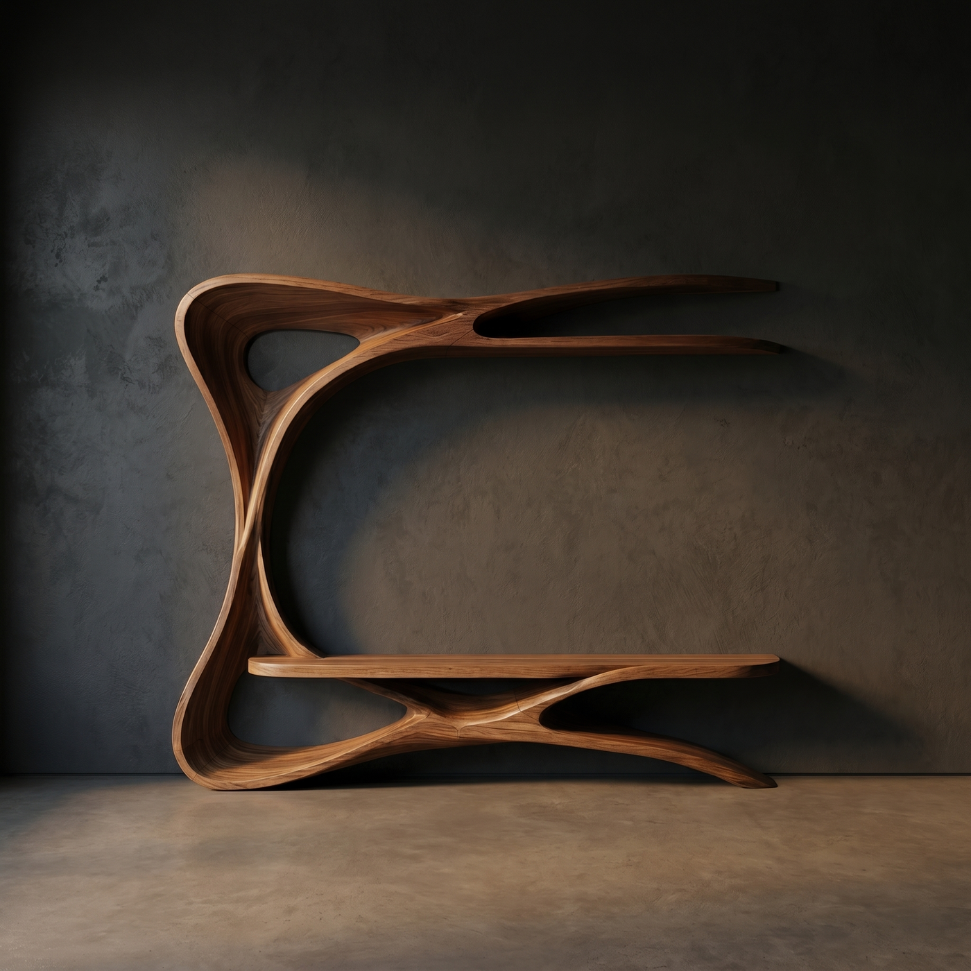 Organic Sculptural Frame TV Stand with Integrated Shelving