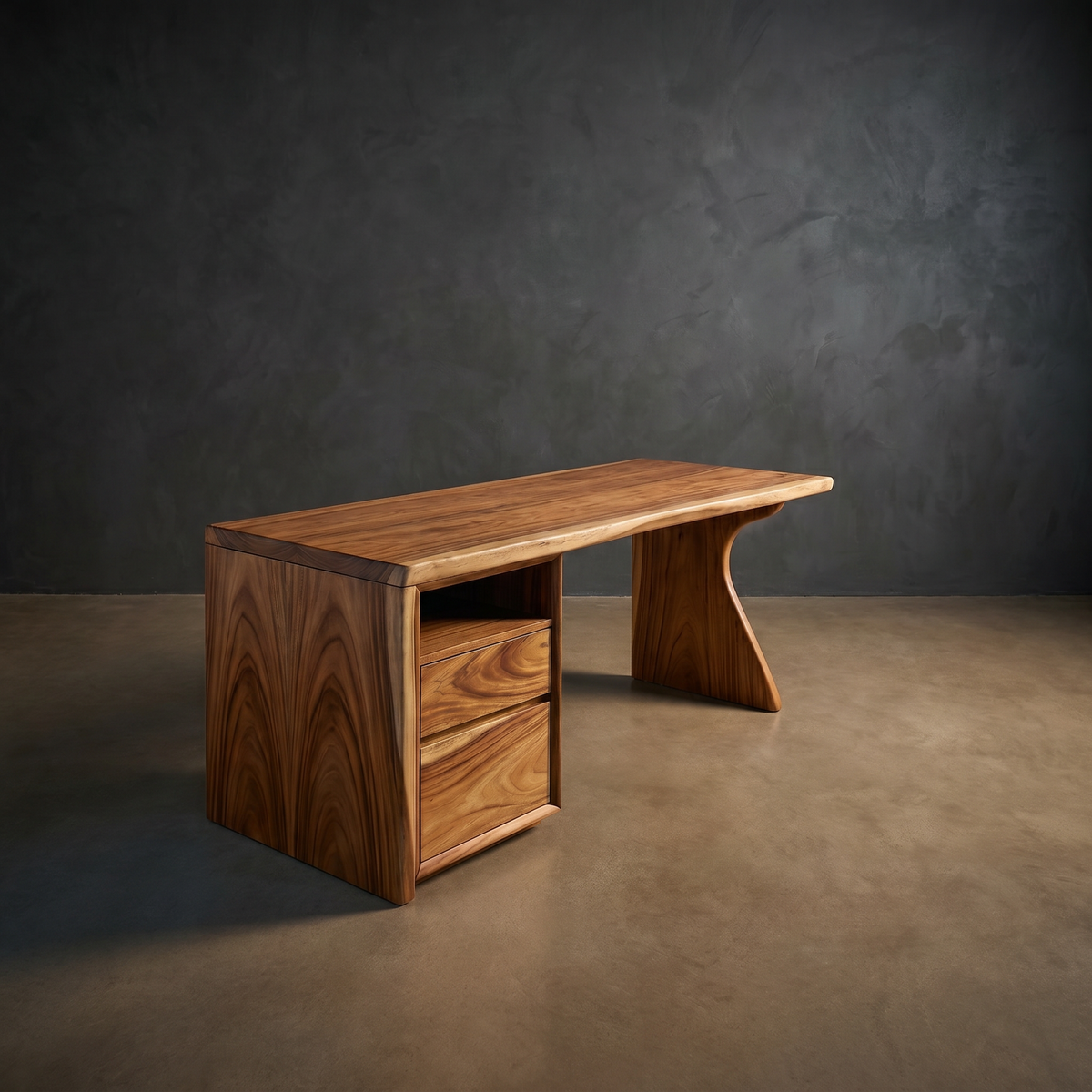 Compact Laptop Desk with Side Storage Contemporary Solid Wood Apartment Desk