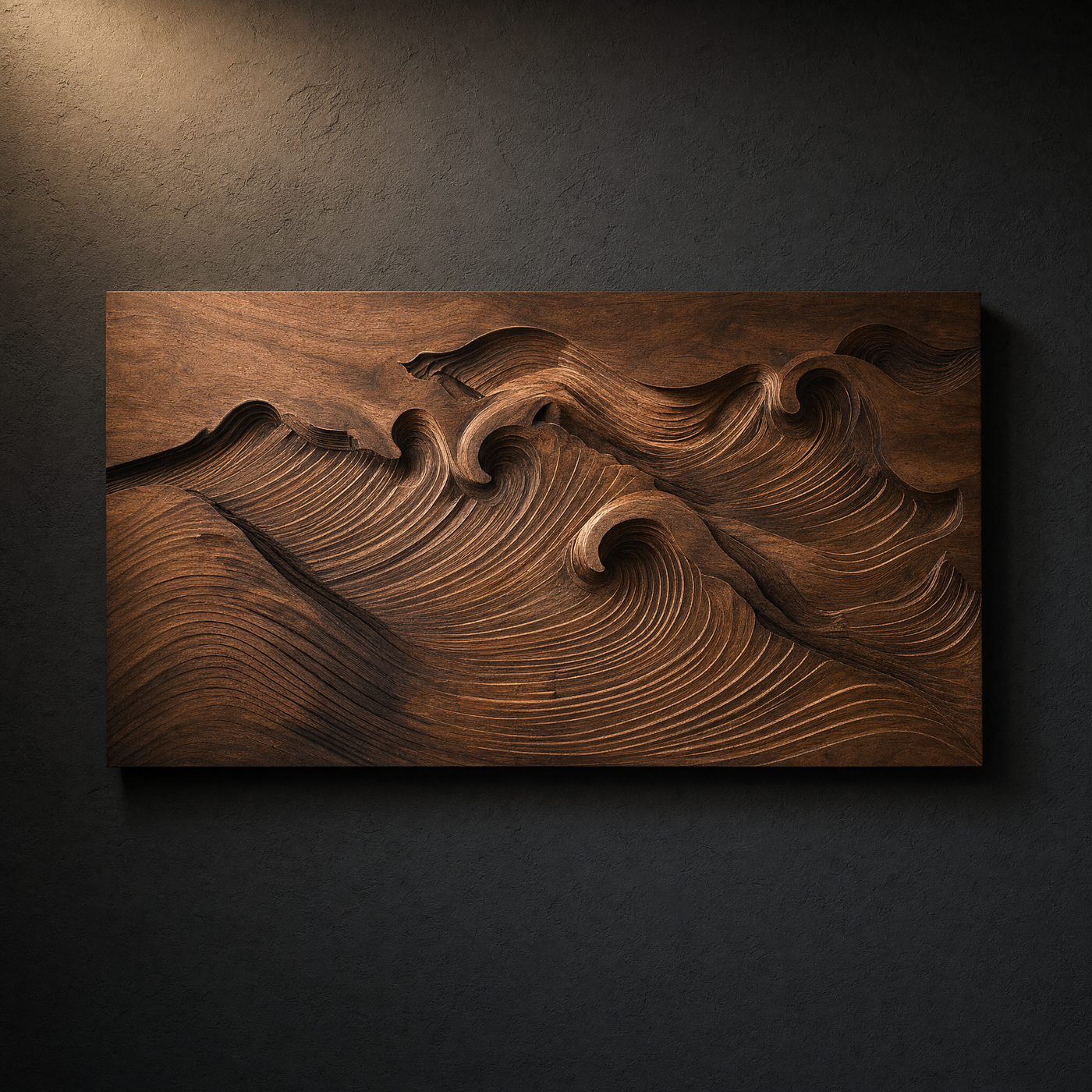 Carved Solid Wood Wave Wall Sculpture - Handcrafted Statement Art