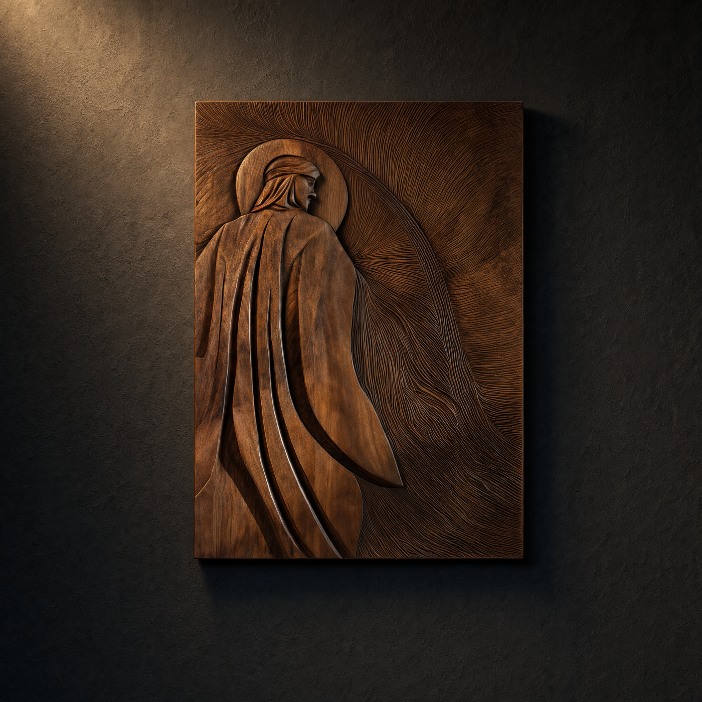 Jesus From Behind Wood Wall Art Round Carved Panel