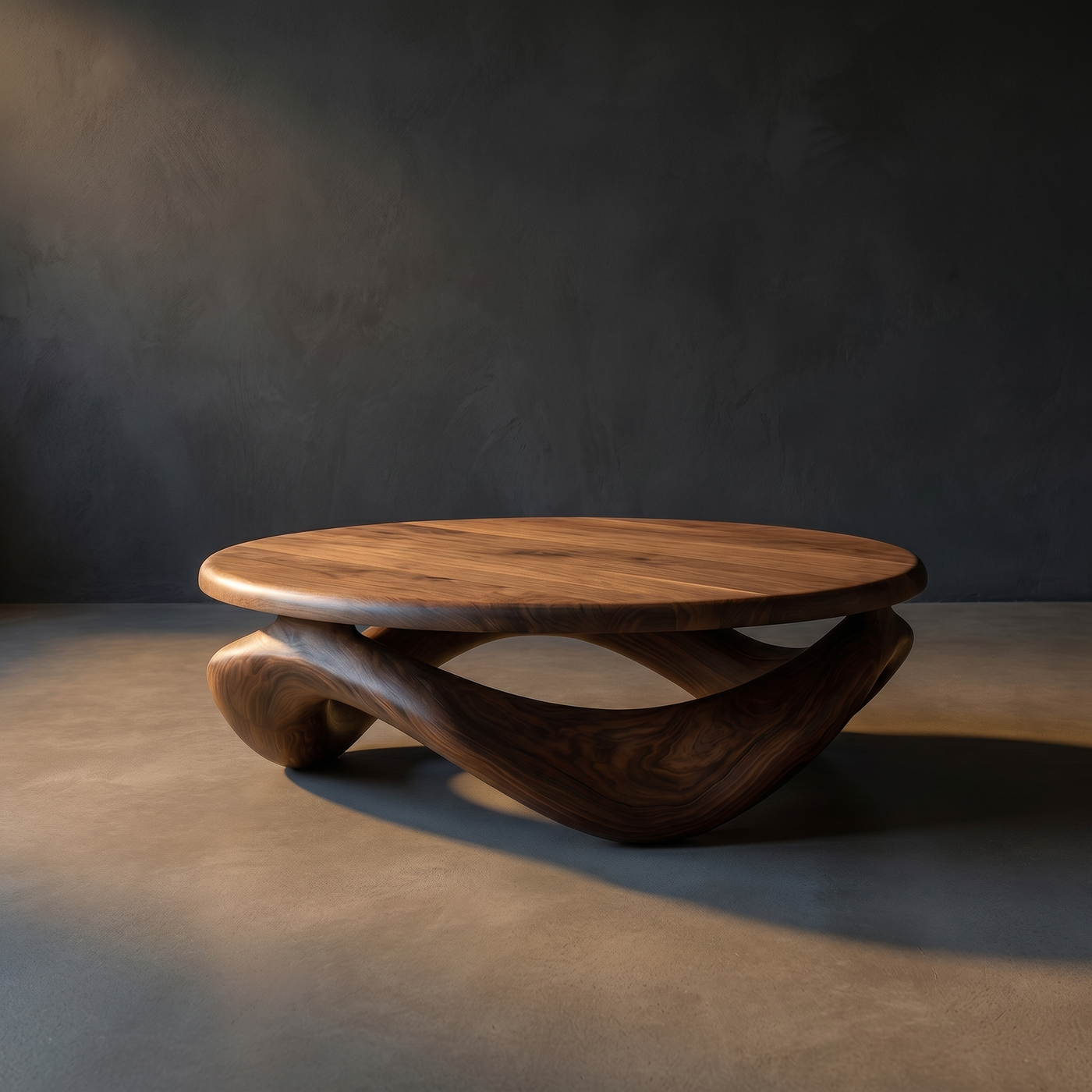 Round Pedestal Coffee Table With Sweeping Curved Base