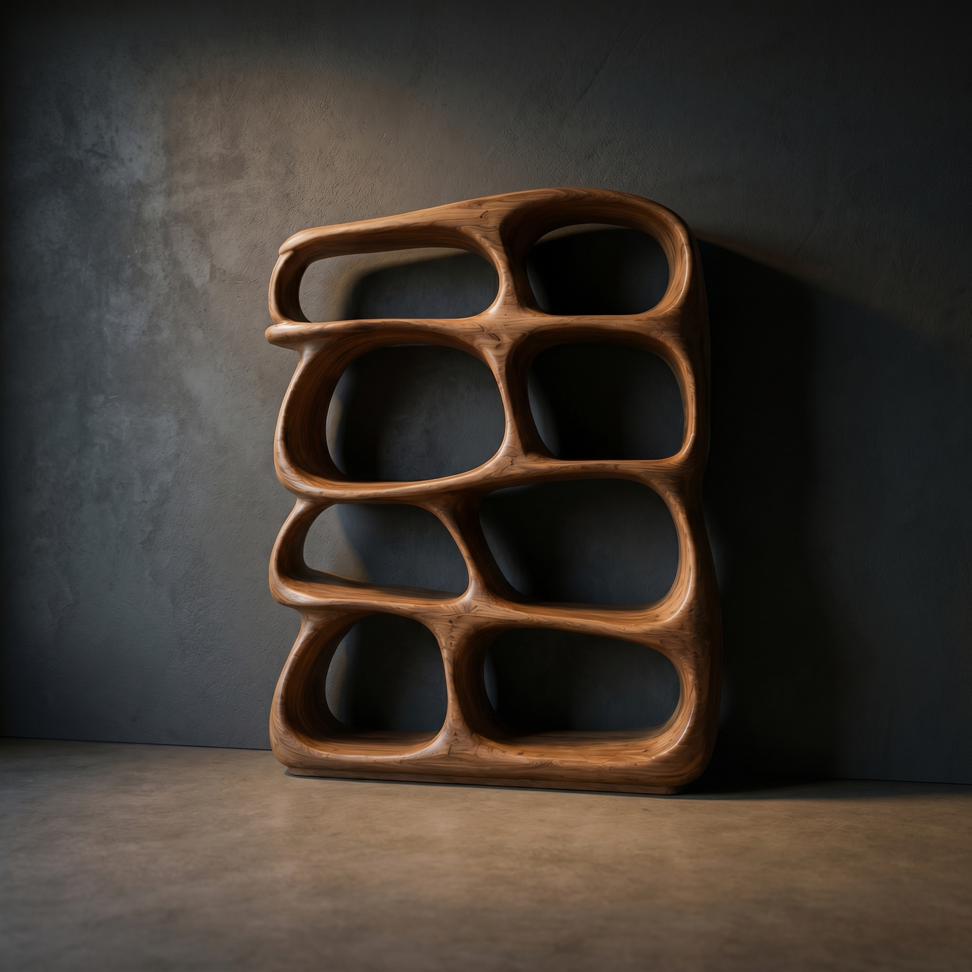 Sculptural Organic Bookshelf with Flowing Open Display Shelving
