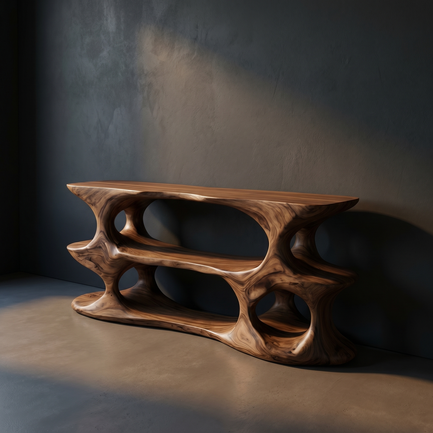 Open Shelf Solid Wood Console Table Modern Display