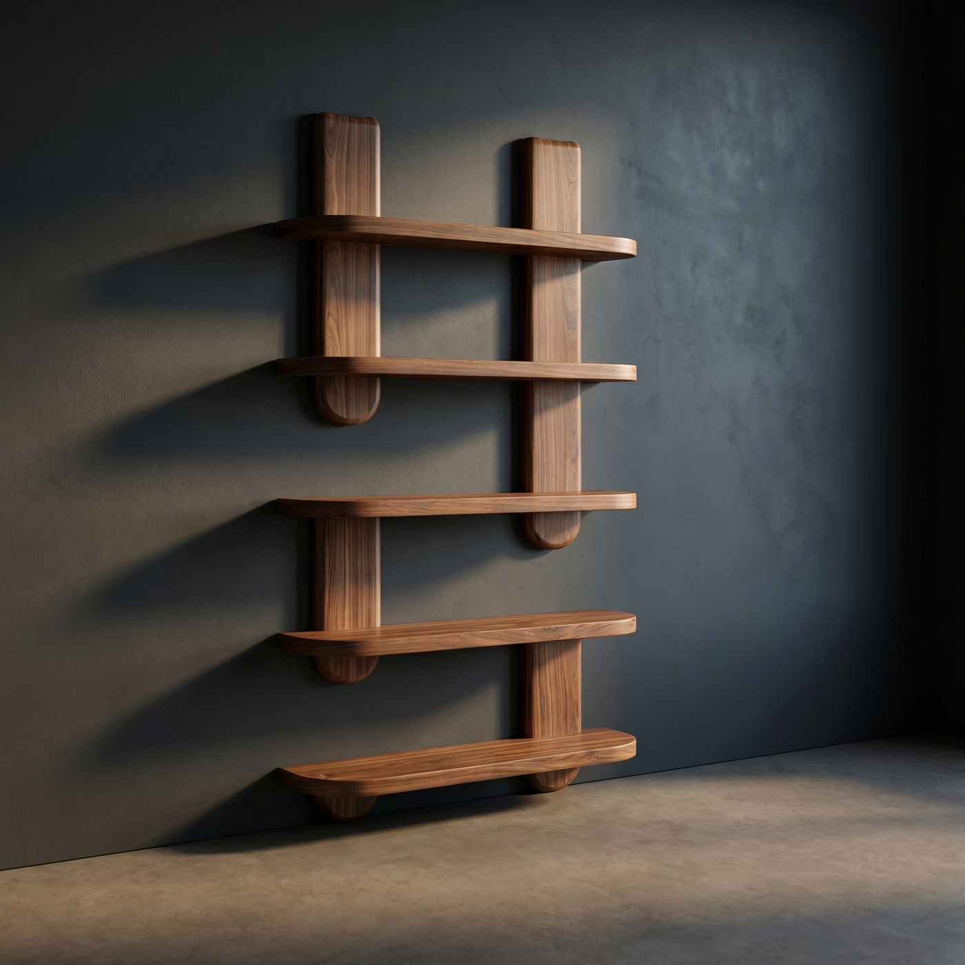 Wall-Mounted Wooden Bookshelf with Geometric Display Shelves