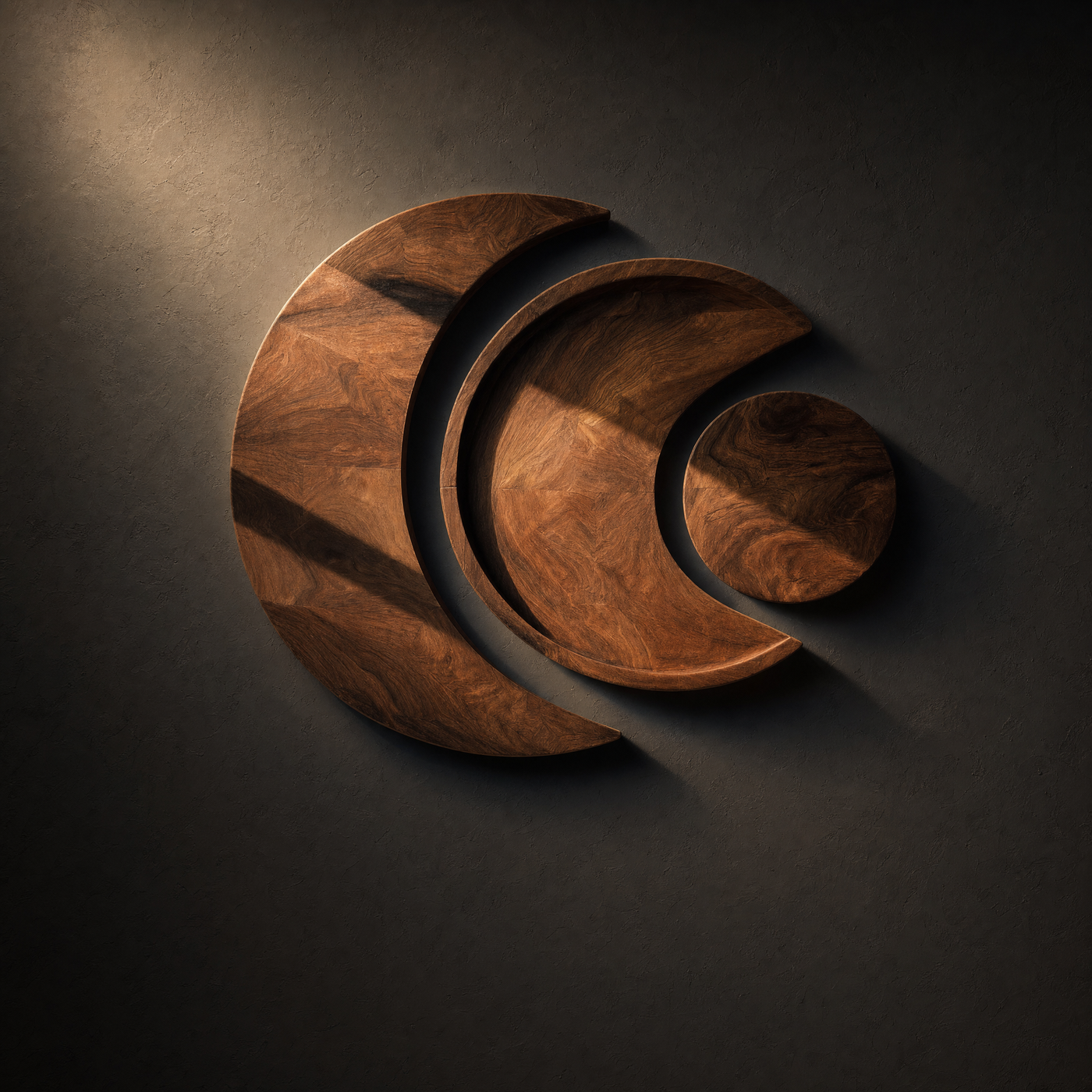 Crescent Moon Circle Wood Wall Art - Hand Carved Multi-layered