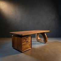Solid Wood Executive Desk with Integrated Bookshelf