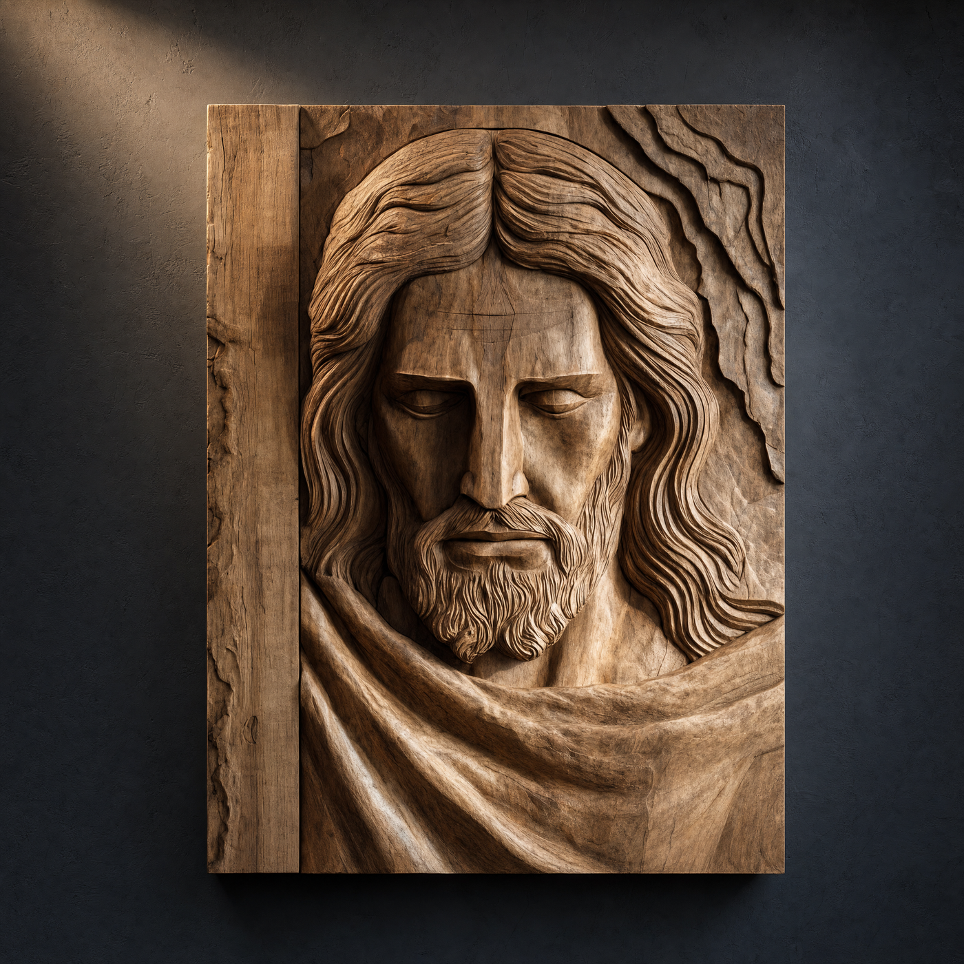 Jesus Cross Wood Wall Art Religious Sculptural Panel
