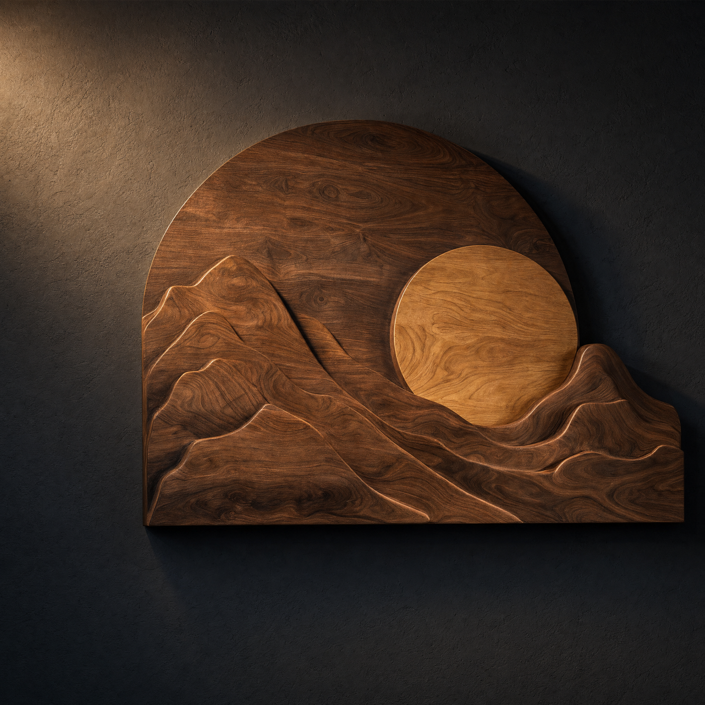 Arched Mountain Sun Wood Wall Art - Layered Landscape Panel