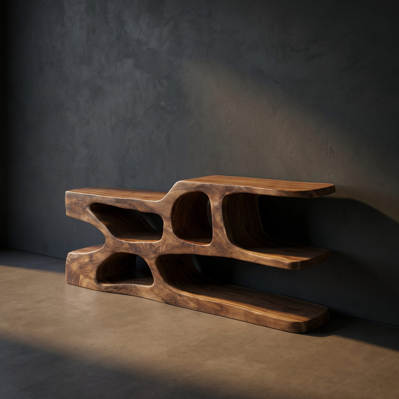 Flowing Open Storage Solid Wood Console Table Modern Display