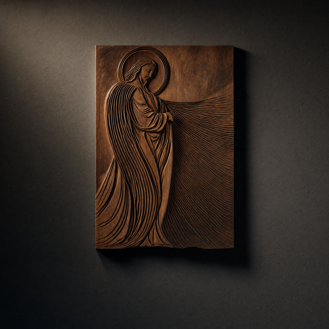 Jesus Face Wood Wall Art Square Sculptural Panel
