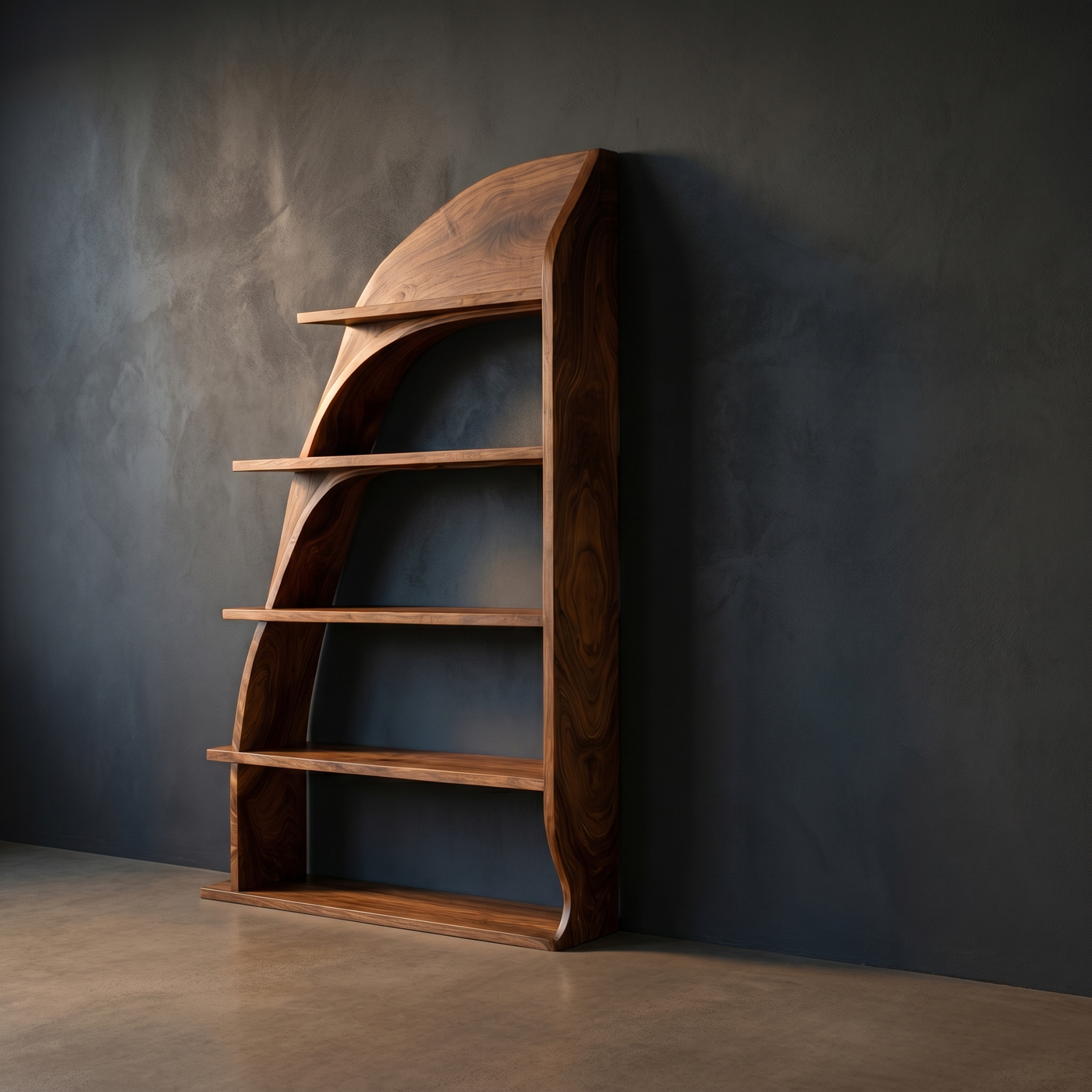 Organic Natural Bookshelf with Curved Framed Open Shelves