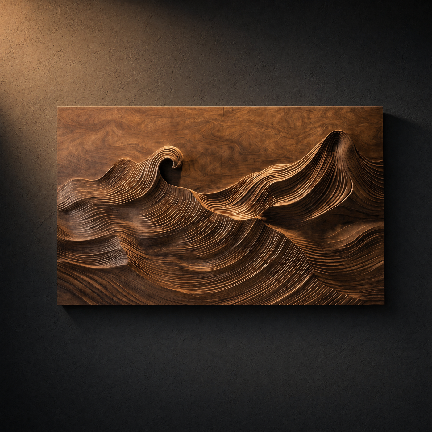 Sculptural Carved Solid Wood Wave Wall Art - Organic Modern
