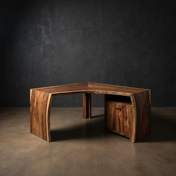 Solid Wood Corner Desk With Cabinet Storage