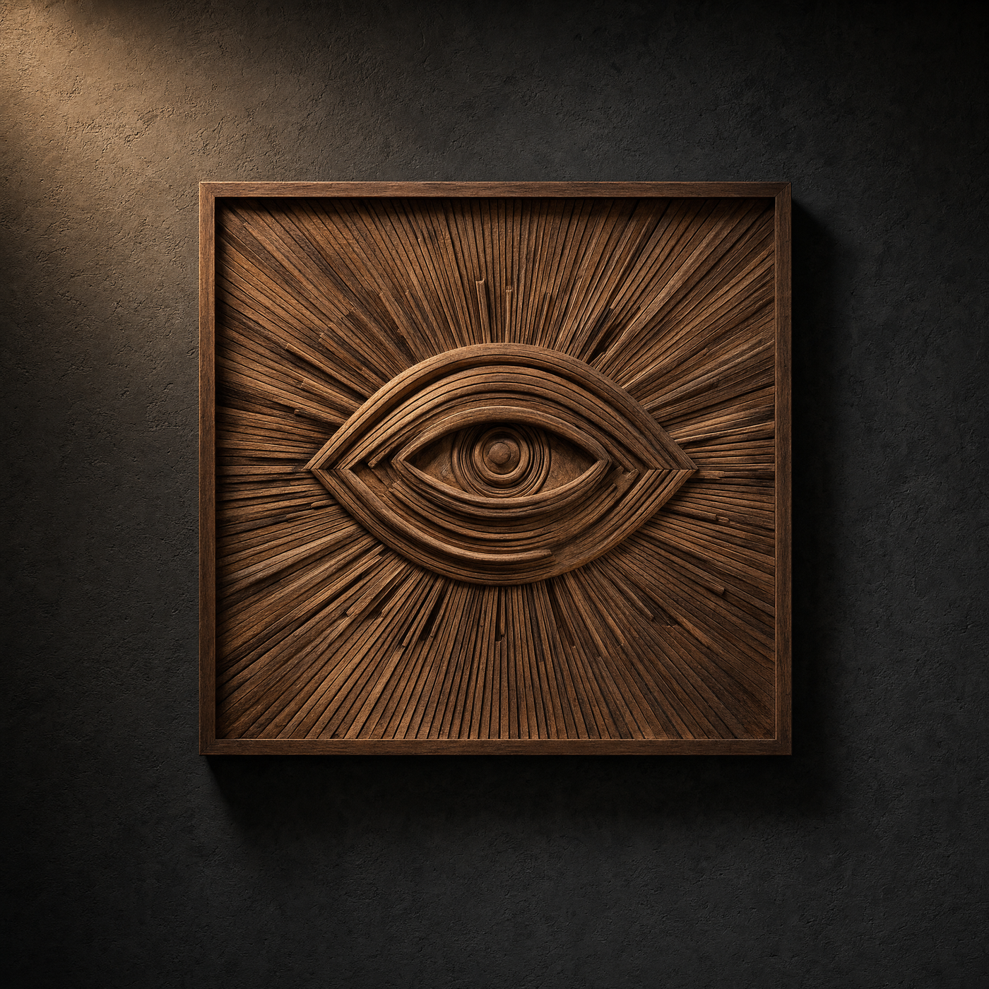 Eye Sunburst Wood Wall Art Square Sculptural Panel