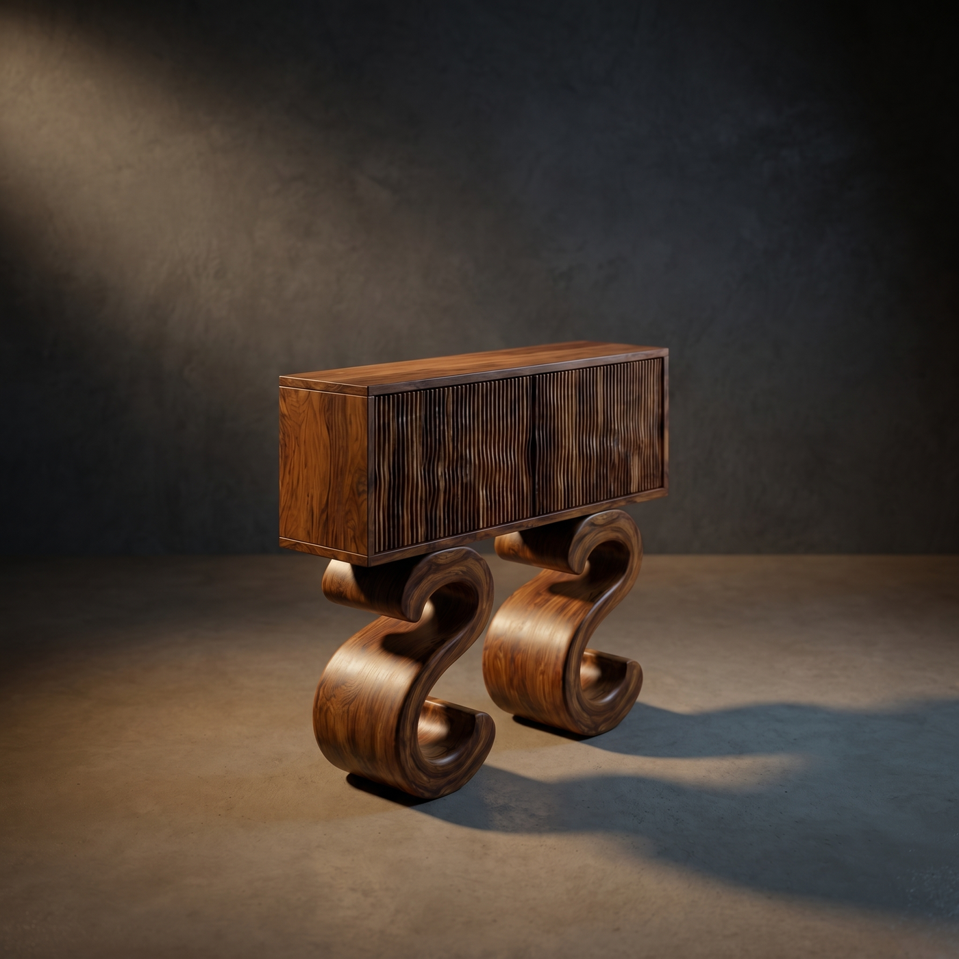 S-Shaped Solid Wood Console Table - Sculptural Entryway Storage