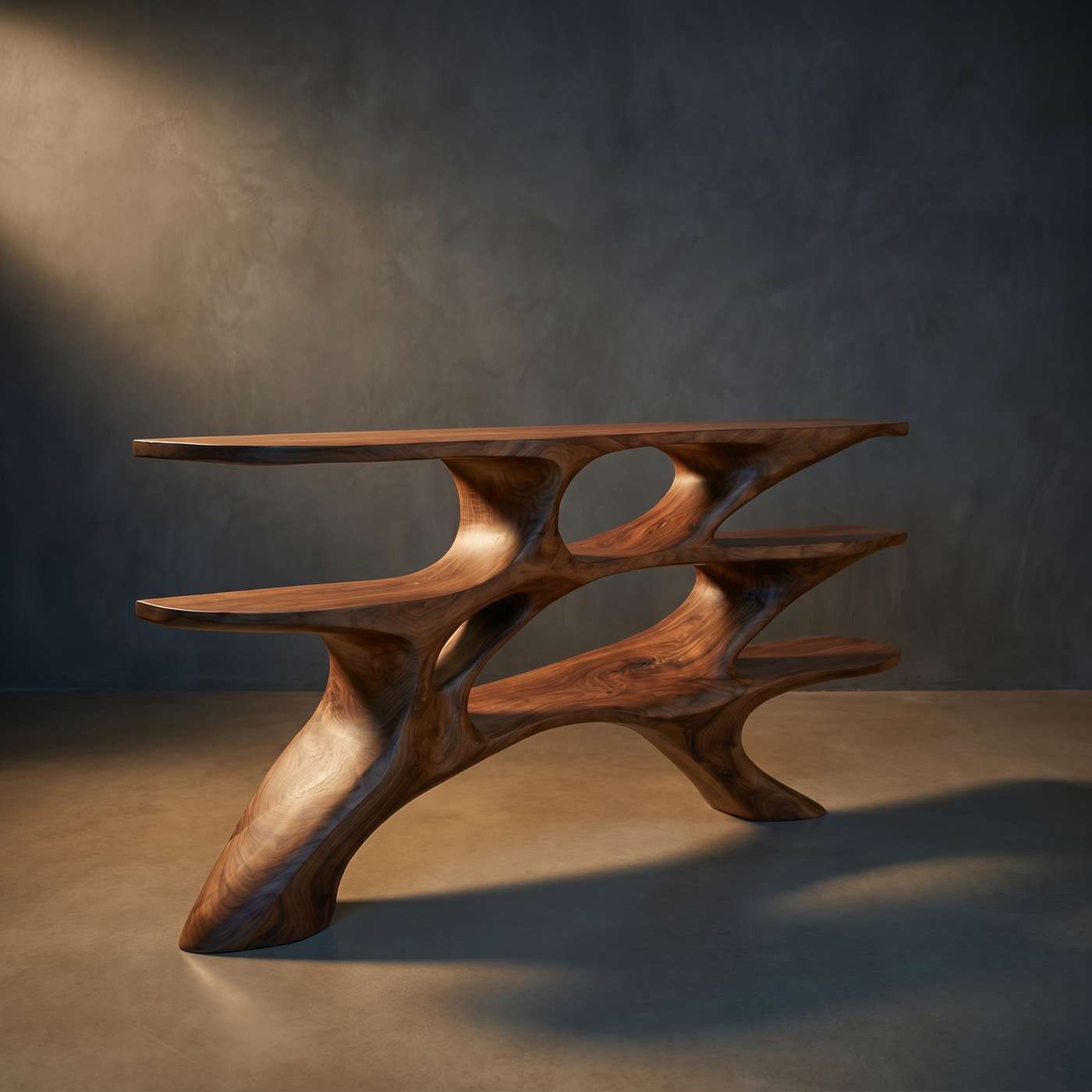 Sculptural Solid Wood Console Table Minimalist Display Console