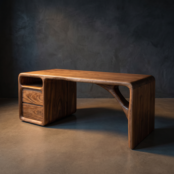 Modern Solid Wood Office Desk with Sculptural Base