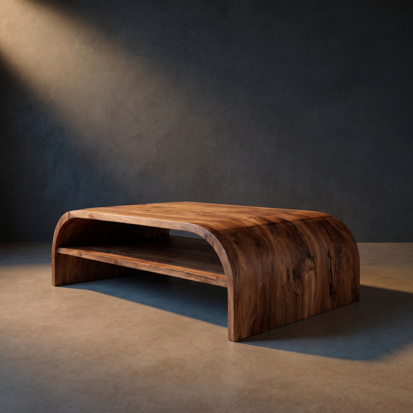 Modern Solid Wood Coffee Table with Flowing Rounded Edge