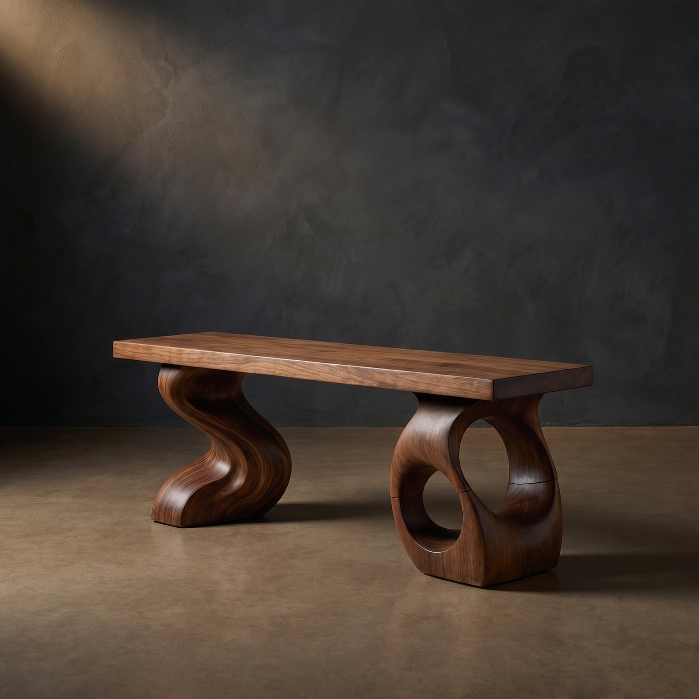 Twisted Sculptural Bench in Solid Wood for Entryway and Living Spaces